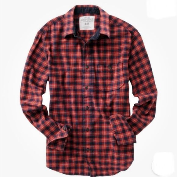AEROPOSTALE Red and Black Micro Buffalo Check Flannel Shirt-L NWT! - Picture 1 of 9